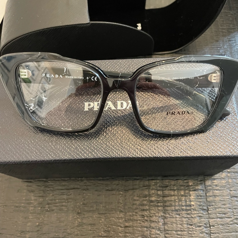 Prada Black Cat-Eye Glasses with Rectangular Design